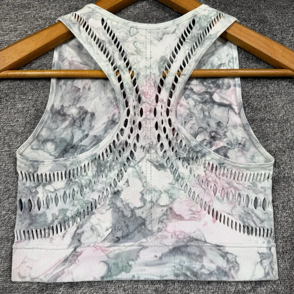 Carbon38 Tank Top‎ XS/S Marble Tie Dye Seamless Crop Pink Grey Laser Cut